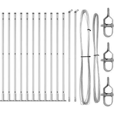 Afbeelding van vidaXL hekpalen met basisplaten 13 stuks Ø32mm 68.5cm gegalvaniseerd staal