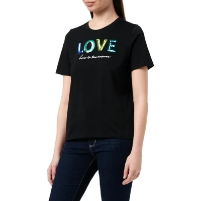 Afbeelding van s.Oliver MIT Paillettenstickerei Tshirt print, Dames, Maat: 36, Schwarz
