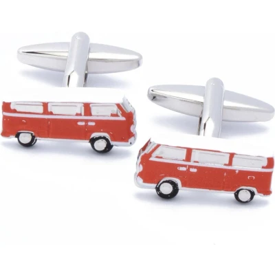 Afbeelding van Manchetknopen Campervan Kampeerauto Wit en Rood