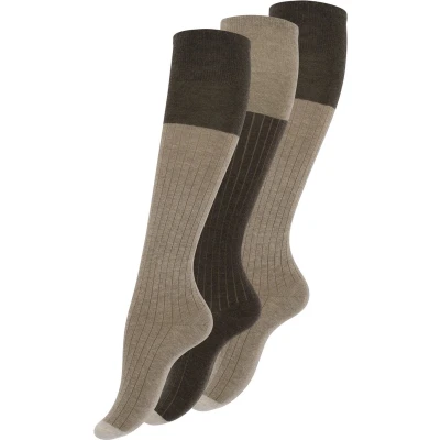Afbeelding van Yenita Dames kniekousen Beige bruin 3 paar Katoen 35/38 Geribbelde schacht