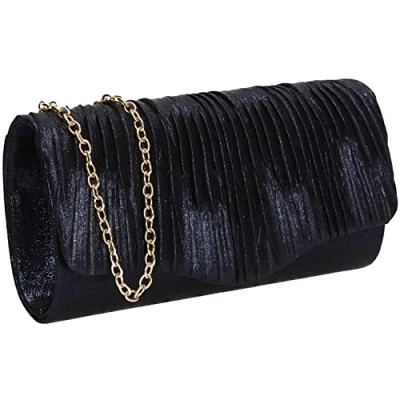 Afbeelding van SwankySwans Alice dames glanzende metallic party prom bruiloft avond kleine clutch tas portemonnee, marineblauw