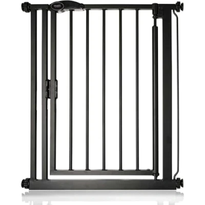 Afbeelding van Safetots Traphekje Drukbevestiging Zelfsluitend Assortiment, Smal, 68,5 cm 75 (42 opties beschikbaar), Mat Zwart, Babyhekje, Veiligheidshekje voor Peuter, Eenvoudige Installatie.
