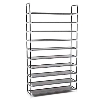 Afbeelding van Songmics LSR10H Schoenenrek met 10 niveaus, voor maximaal 50 paar schoenen, woonkamer, kleedkamer en hal, vliesstof, 100 x 29 175 cm, zwart