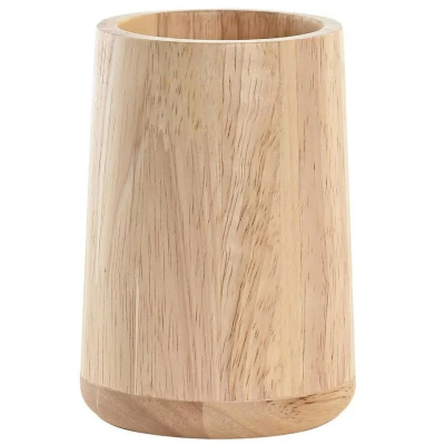 Afbeelding van Items Badkamer tandenborstel houder/beker hout beige 8 x 11 cm