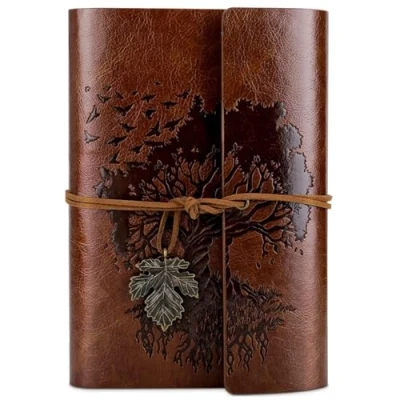 Afbeelding van PU lederen dagboek notebook, lege pagina&#039;s hervulbare vintage schetsboek reizen notebook cadeau voor meisjes jongens vrouwen mannen 7,3 x 5,1 inch bruin
