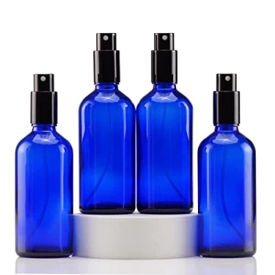 Afbeelding van Yizhao Blauw Glass Spray Bottle 100ml, met Kleine Fijne Nevelspray, Metalen Dop, Navulbaar voor Essentiële Olie, Reizen, Schoonmaken, Parfum, Aromatherapie, Make up 4 Stuks