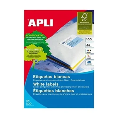 Afbeelding van Apli Witte Etiketten Ft 70 X 25,4 Mm (b H), 3.300 Stuks, 33 Per Blad (1270) Etiket