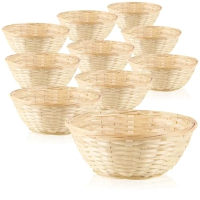 Afbeelding van COM FOUR® 10x mand van raffia in natuurlijke kleur voor decoratie paasdecoratie paasnest paaseieren, broodjes, snacks en sleutels (10 stuks lichtbruin)