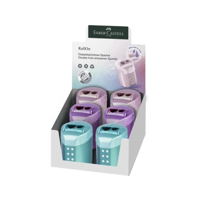 Afbeelding van Puntenslijper Faber Castell RollOn sparkle duo display 6 stuks assorti