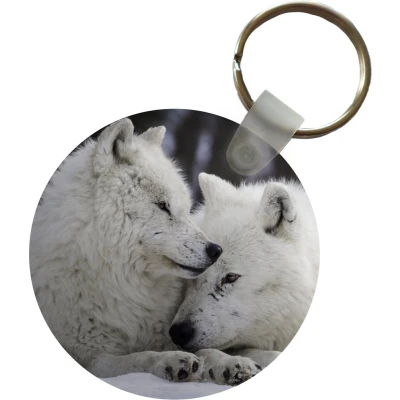 Afbeelding van Sleutelhanger Wolven Sneeuw Familie Plastic Rond Uitdeelcadeautjes