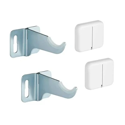 Afbeelding van Paar muurbeugels voor aluminium radiatoren Witte ABS afdekking en plastic isolatoren Maximale capaciteit 50 kg per bevestiging 2 stuks.
