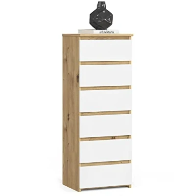 Afbeelding van AKORD dressoir met 6 schuifladen, ladekast, kledingkast, plank, robuust, universeel design, Artisan eiken/wit