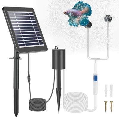 Afbeelding van Weinsamkeit Zuurstofpomp voor vijver op zonne energie, 4 W vijverbeluchter energie met 2200 mAh accu, luchtpomp zuurstofbuis en luchtbelsteen, aquarium oxygenator