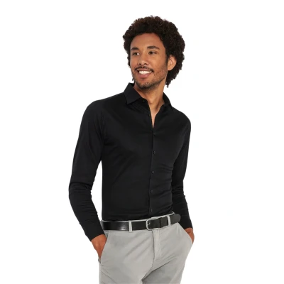 Afbeelding van Desoto Overhemd Kent Zwart maat S Heren Overhemden Formeel Effen met Slim fit Pasvorm Super stretch
