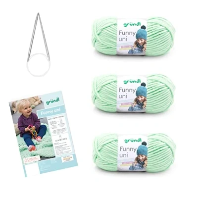 Afbeelding van Gründl Funny uni Chenille Breikomletset met handleiding en naalden voor babydeken, 29 x 19 8 cm, pastelgroen