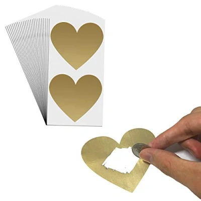 Afbeelding van 50 Stuks, 80 x 70mm Grote Kras Stickers Scratch off Krasstickers, Gouden Hart