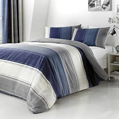 Afbeelding van Fusion Wit en grijs dekbedovertrek met brede strepen Super kingsize beddengoed (26x 220cm) Hedendaags gestreept in gevoerd set Betley Classic Collection