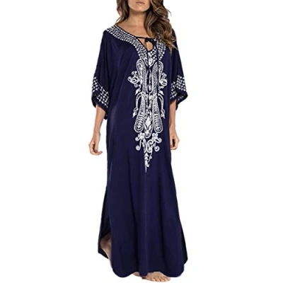 Afbeelding van YouKD Wemon&#039;s Zomer Lange Kaftan Schouderloze Jurk V hals Kledingstuk Bohemian Badpak Strand Cover Up Gewaden
