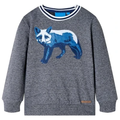 Afbeelding van Kindertrui met vossenprint 92 gemleerd marineblauw