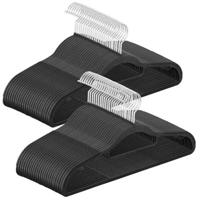 Afbeelding van SONGMICS 50 stuks kunststof kleerhangers, antislip, ruimtebesparend, dikte 0,5 cm, lengte 42 360 haak metallic grijs en zwart CRP020B05