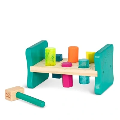 Afbeelding van B. toys by Battat BX1762Z Houten bonsbanksorteermachine 6 haringen &amp; speelgoedhamer, vormsorteerspeelgoed voor peuters en kinderen, kleurrijk pond play 2 jaar oud +