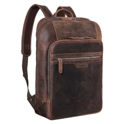 Afbeelding van STILORD &#039;Malik&#039; Werk Rugzak Leer voor 15,6 inch Laptops Lederen Office Backpack Grote Vintage Business Kantoortassen XL in Echt Leder, Kleur:zamora bruin