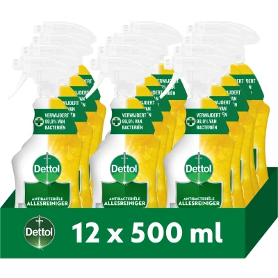 Afbeelding van Dettol 12 Allesreiniger Sprays Antibacterieel 12x Sprankelende Citroen 12x500 ml Voordeelverpakking