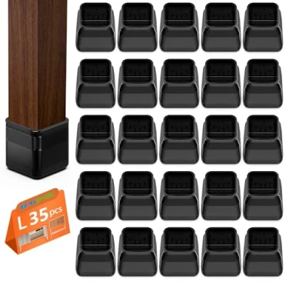 Afbeelding van Stoelpootdoppen, vierkant, beschermkappen voor stoelpoten met vilt, vloerbeschermers stoelen, transparante siliconen stoelpootbeschermers ter bescherming van vloeren, zwart, groot (32 40 mm)