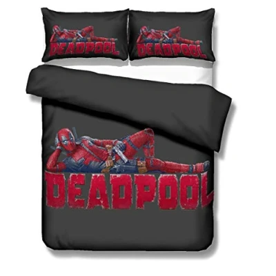 Afbeelding van NICHIYO Deadpool beddengoed Set dekbedovertrek en kussensloop, microvezel, 3D Digital Print driedelige (dekbedovertrek + kussenslopen) (3,Double 200x200cm)
