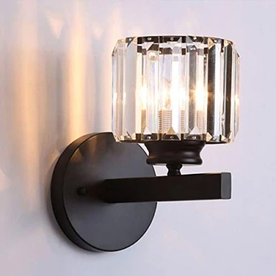 Afbeelding van Mengjay Moderne kristallen wandlamp LED creatieve voor slaapkamer, woonkamer, hal, eetkamer, bed, houder E27 fitting, lamp niet inbegrepen (zwart)