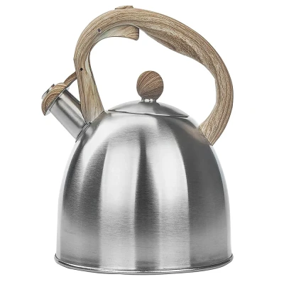 Afbeelding van Altom Design Alex fluitketel geborsteld RVS / bruin 2.3 Liter hout look handvat met soft touch coating geschikt voor alle warmtebronnen