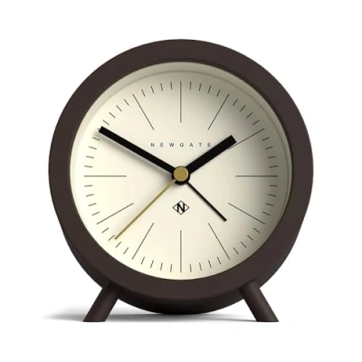 Afbeelding van NEWGATE Fred Barrel Alarm Clock &#039;No Tick&#039; Ronde Klok Retro Wekker Analoge Tikvrije Kleine Bureauklok (Chocolade Zwart/Creme Wijzerplaat)
