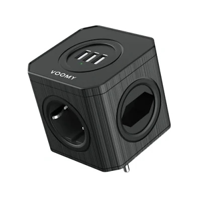 Afbeelding van VOOMY 7 in 1 Verdeelstekker Cube, 4 voudige Stopcontact Splitter met 3 USB poorten, 4000W Verdeeldoos Overspanningsbeveiliging, Zwart