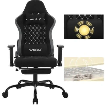 Afbeelding van WOLTU Massage GS09szg Ergonomische gamingstoel, bureaustoel, racing gamerstoel, computerstoel, 150 kg, draaistoel met wielen, hoofdsteun, voetensteun, lendenkussen, technische stof, zwart + grijs