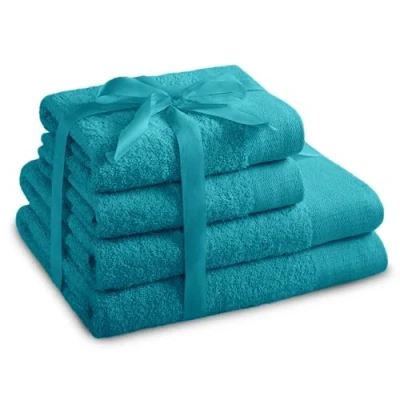 Afbeelding van AmeliaHome handdoekenset turquoise 2 handdoeken 50x100 cm en douchehanddoeken 70x140 100% katoen kwaliteit absorberend Amari