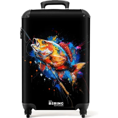 Afbeelding van NoBoringSuitcases.com® Handbagage koffer lichtgewicht Reiskoffer trolley Sportvissen met graffiti Rolkoffer wieltjes Past binnen 55x40x20 en 55x35x25
