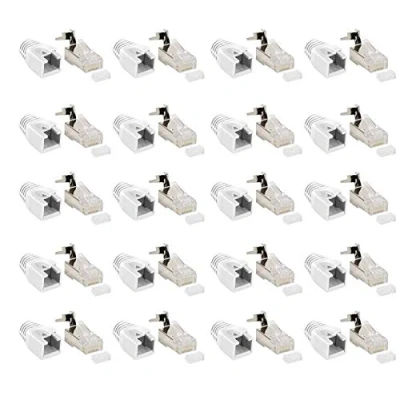 Afbeelding van Faconet Set van 20 RJ45 netwerkstekker CAT 7A, 6A, cat7, wit tot 10 Gigabit krimpstekker, modulaire connector, knikbescherming, hoes, installatiekabel, netwerk, LAN cat8.1, AWG23, invoerhulp