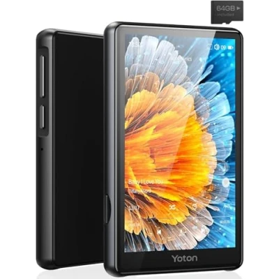 Afbeelding van YOTON Bluetooth MP3 speler, volledig touchscreen, muziekspeler met hoofdtelefoon, hifi audio, 64 GB TF kaart, radio, recorder, e book