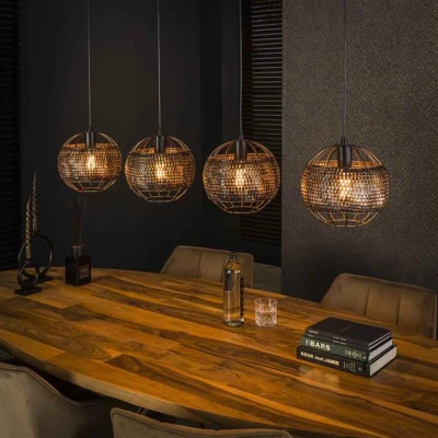 Afbeelding van Hoyz Collection Hanglamp 4L Ø25 Armor Open Zwart Bruin