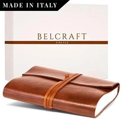 Afbeelding van Tivoli Notitieboek van gerecycled leer, handgemaakt in klassieke Italiaanse stijl, inclusief geschenkdoos, dagboek, leren boek (12 x 17 cm), lichtbruin, clair