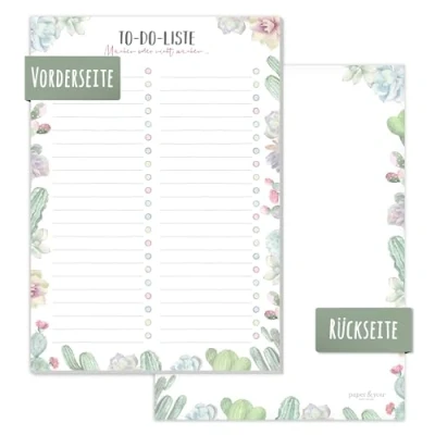 Afbeelding van paper&amp;you® A5 To do lijstblok [cactus] 50 pagina&#039;s incl. notitieblok op de achterkant klimaatvriendelijk en duurzaam!