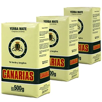 Afbeelding van Canarias Yerba Mate Thee Verde Y Jengibre 1.5kg (500g x 3) + Gift Sample (40g):Rijk aan antioxidanten en vitamines, versnelt de stofwisseling, suikervrij Uruguay