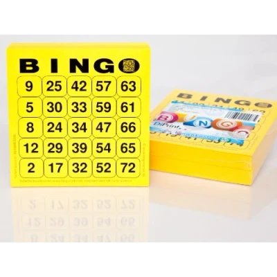 Afbeelding van DiPrint 200 grote bedrukte Bingo kaarten voor senioren systeem 25 vanaf 75 (geel)