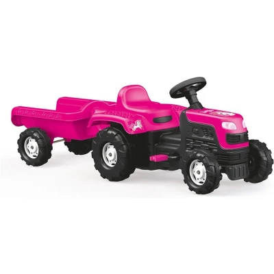 Afbeelding van Dolu Eenhoorn Traptractor met Aanhanger Roze/Zwart