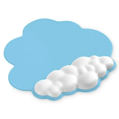 Afbeelding van ATTACK SHARK Cloud Muismat met Polssteun, Ergonomische Muismat, Antislip Basis voor Comfortabele en Precieze Bediening, Gaming Mat Glad Oppervlak Typen/Gamen, Bureauaccessoires Blauw/Wit