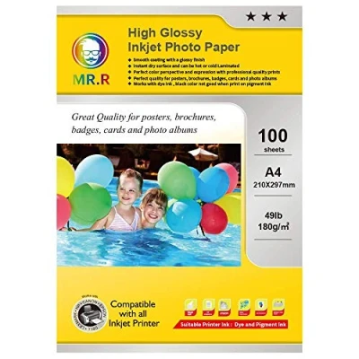 Afbeelding van MR.R 180gsm 100 Vellen A4 Glanzend Inkjet Fotopapier Enkelzijdig Instant Droog Waterdicht Wit Fotobladen 210x297mm