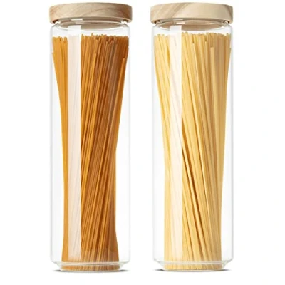 Afbeelding van voorraadpot met dekselset (2 stuks) van borosilica glas, stapelbaar en luchtdicht, glas voor spaghetti kleinigheden, groot klein, voorraadpot, 1500 ml