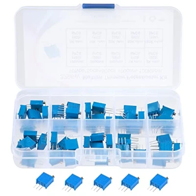 Afbeelding van Variabele weerstand trimmer potentiometer 100 ohm 100K 10 waarden 3296W assortment kit met opbergdoos 50 stuks