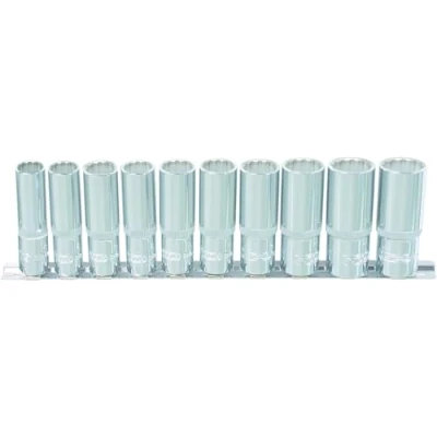 Afbeelding van KS Tools, Dopsleutel + dopmoer, 1/4&quot; CHROMEplus 12 kant doppenset lang (8 mm, 10 4 11 7 6 9 5 13 mm)