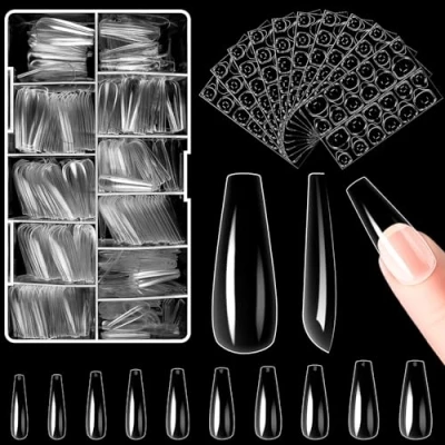 Afbeelding van Alyvisun Ballerina Nageltips, 500 stuks Volledige Dekking Nagelpunten Met 240 Gel Nagels Stickers, 10 Maten Half Matte Transparante Kunstnagels Voor Salon DIY Nagel Extensies